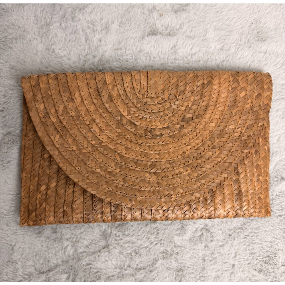 Poppy + Sage Claire Clutch Tan Woven Rattan Envelope Bag Boho Bali NWOT Handmade